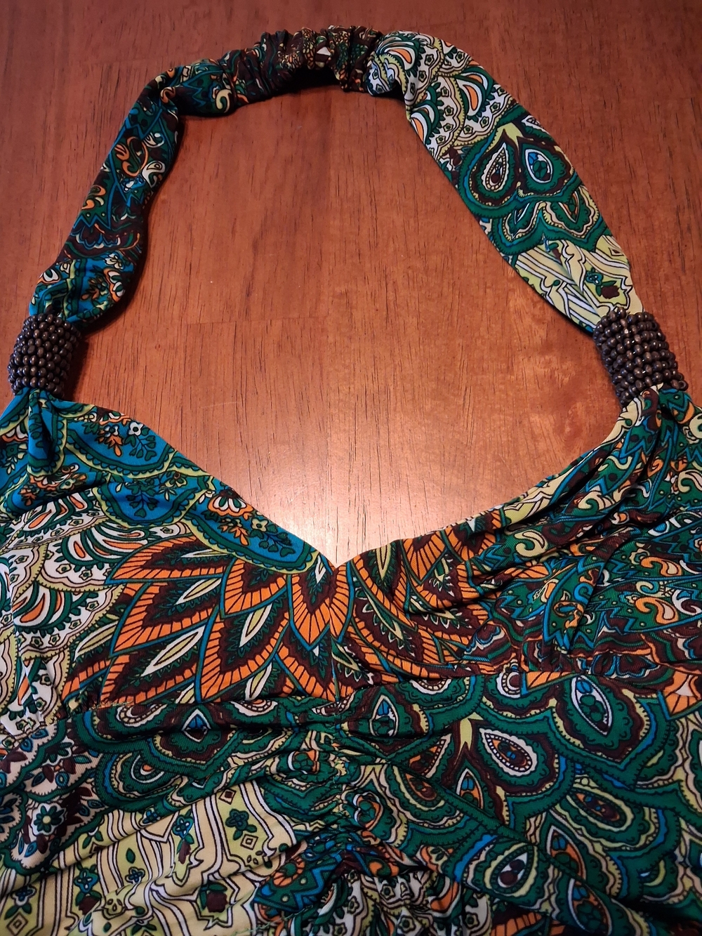 Cristinalove Peacock Colored Pattern Halter Maxi Dress